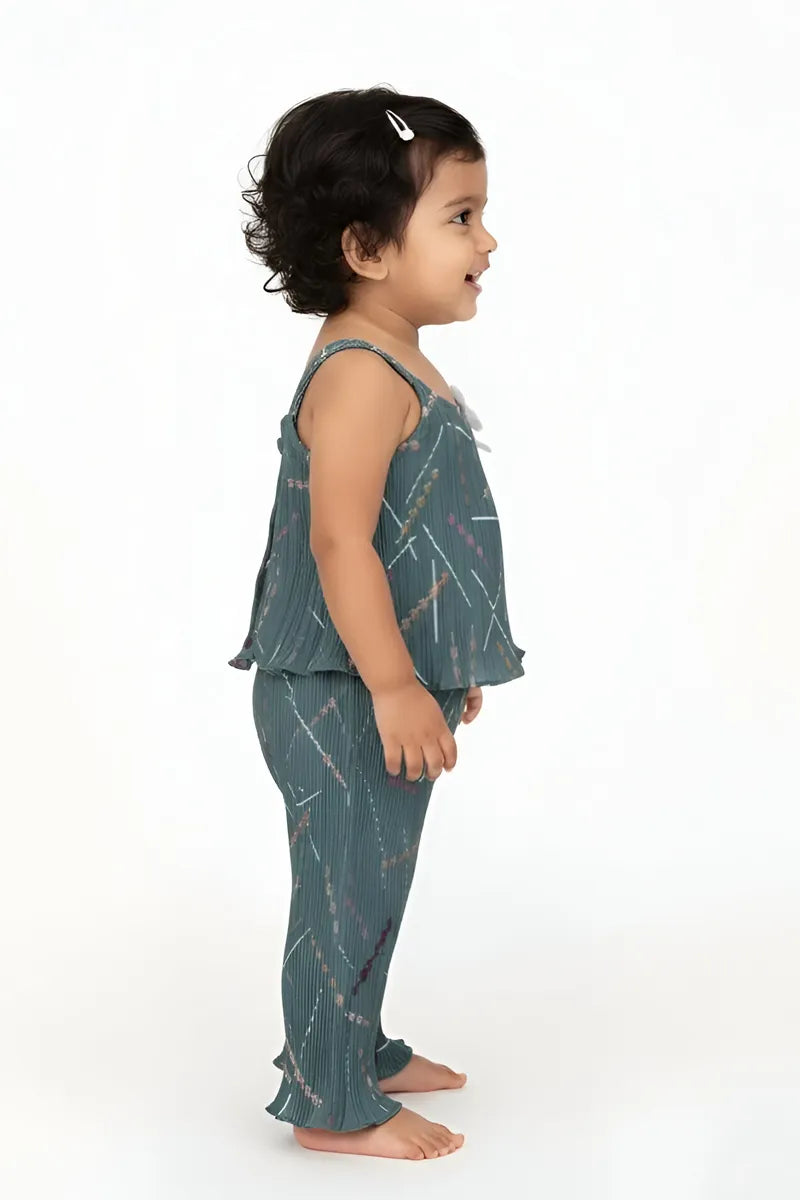 Baby Girl's Printed Jumpsuit - Blue & Grey - View 6