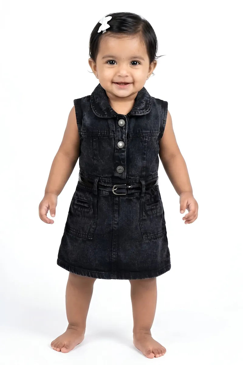 Denim Dress for Baby Girl - Black - View 1