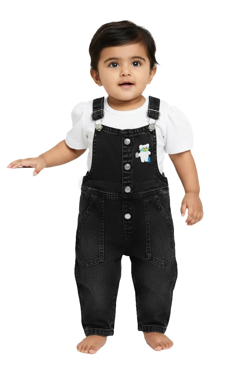 Just Born Girl's T-Shirt with Dungaree Set - Black - View 1