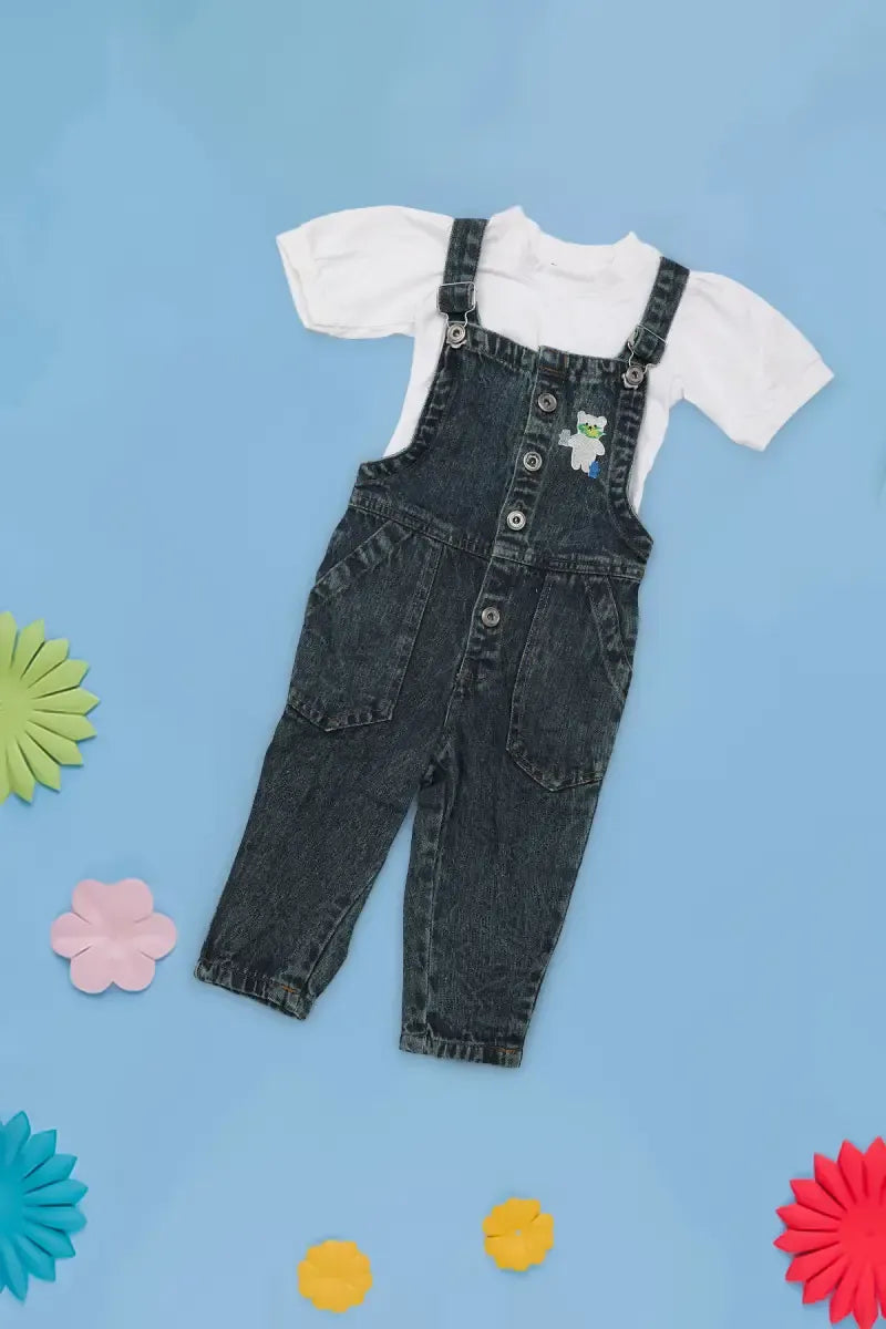 Just Born Girl's T-Shirt with Dungaree Set - Dark Blue - View 15