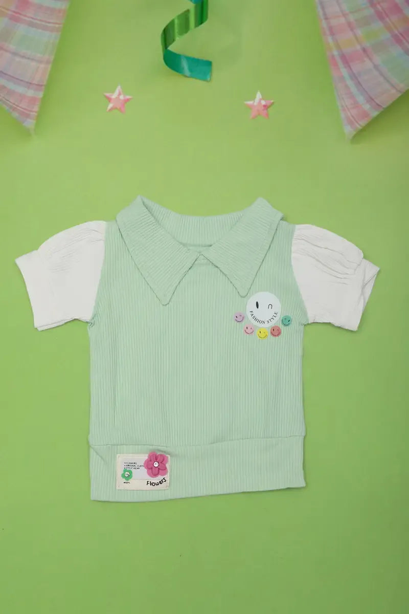 Corduroy Top for Just Born Baby Girl - Light Grey - View 13