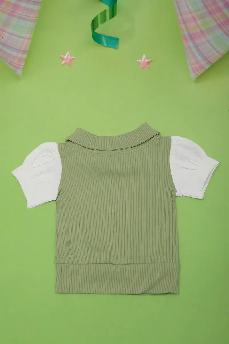 Corduroy Top for Just Born Baby Girl - Olive - View 18
