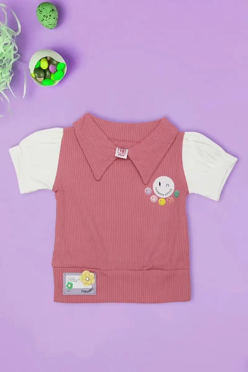 Corduroy Top for Just Born Baby Girl - Pink - View 25