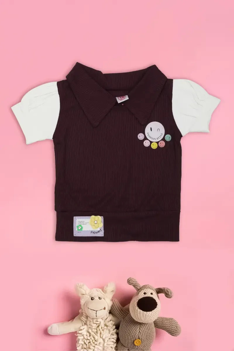 Corduroy Top for Just Born Baby Girl - Wine - View 29