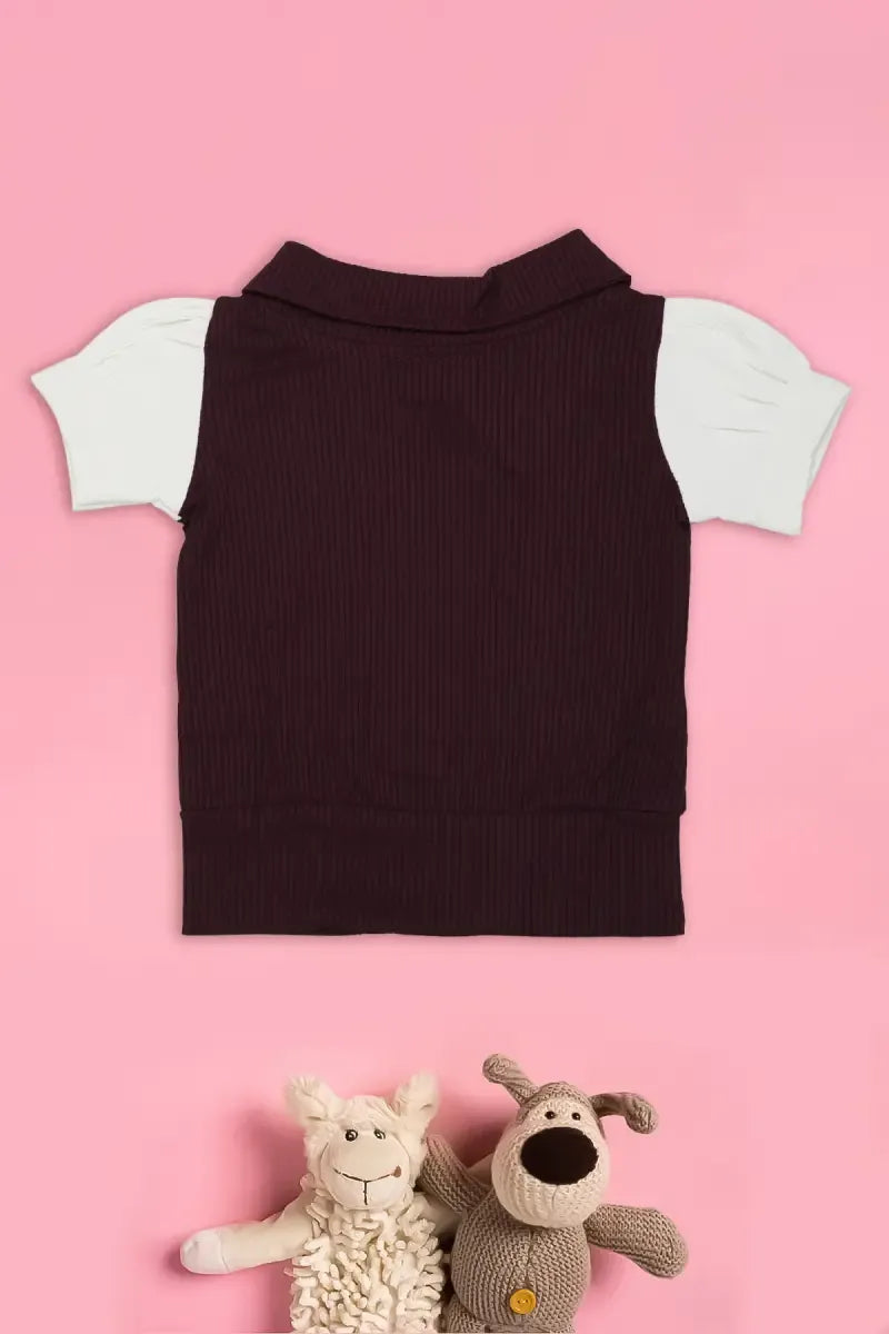Corduroy Top for Just Born Baby Girl - Wine - View 32