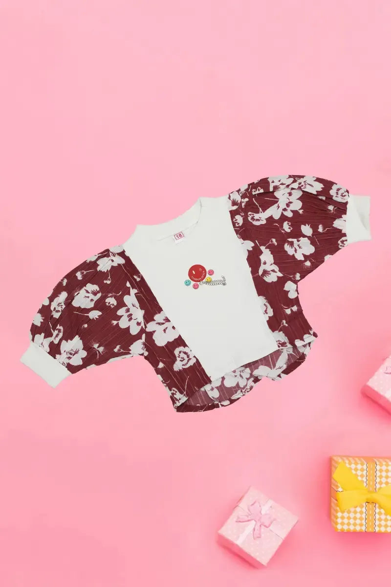 Baby Girl's Floral Printed Top - Mauve - View 1