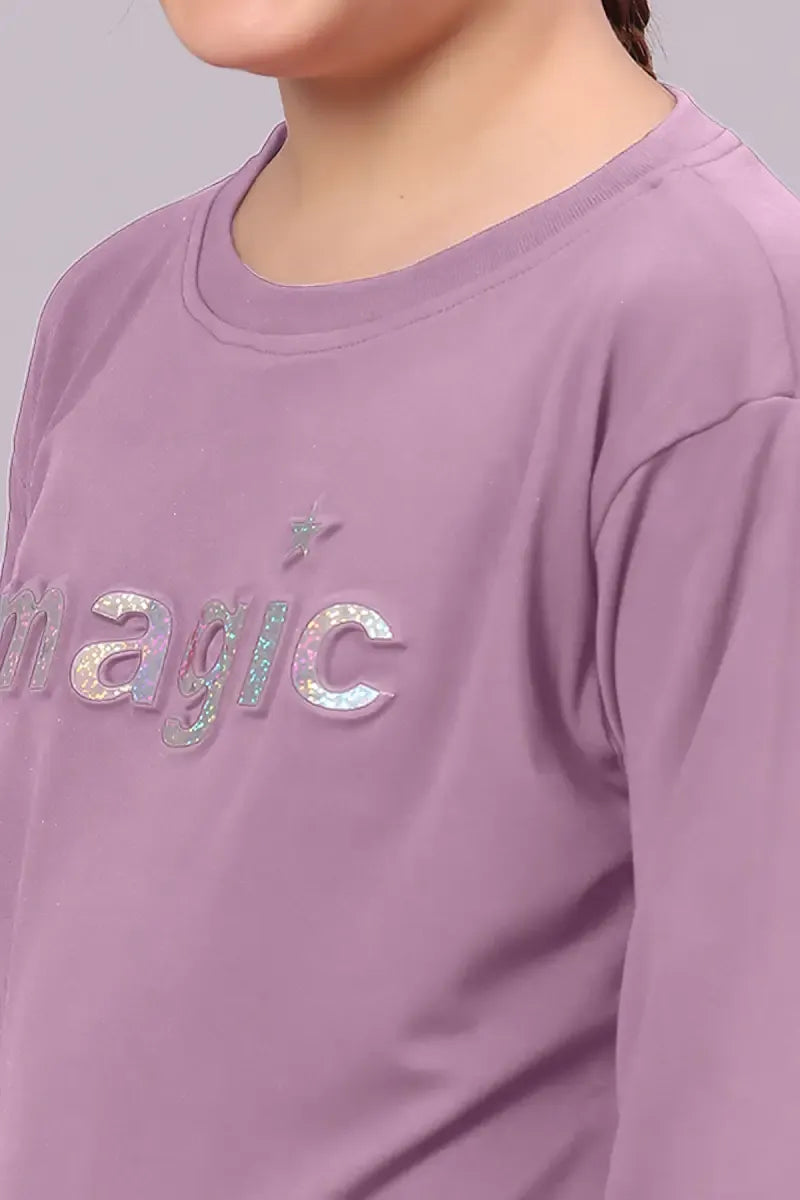 Girl's Cotton Lycra Blend Embossed Top - Lavender - View 5