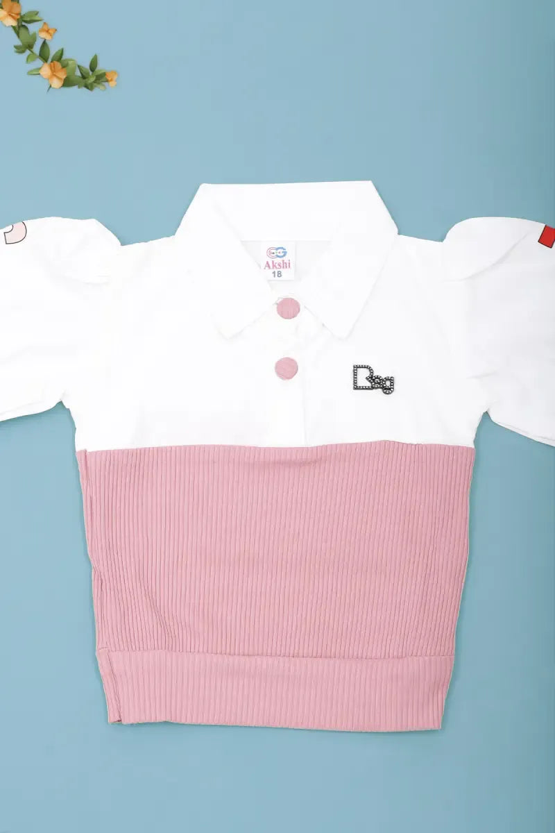 Baby Girl's Color Block Pattern Top - Dusty Pink - View 2