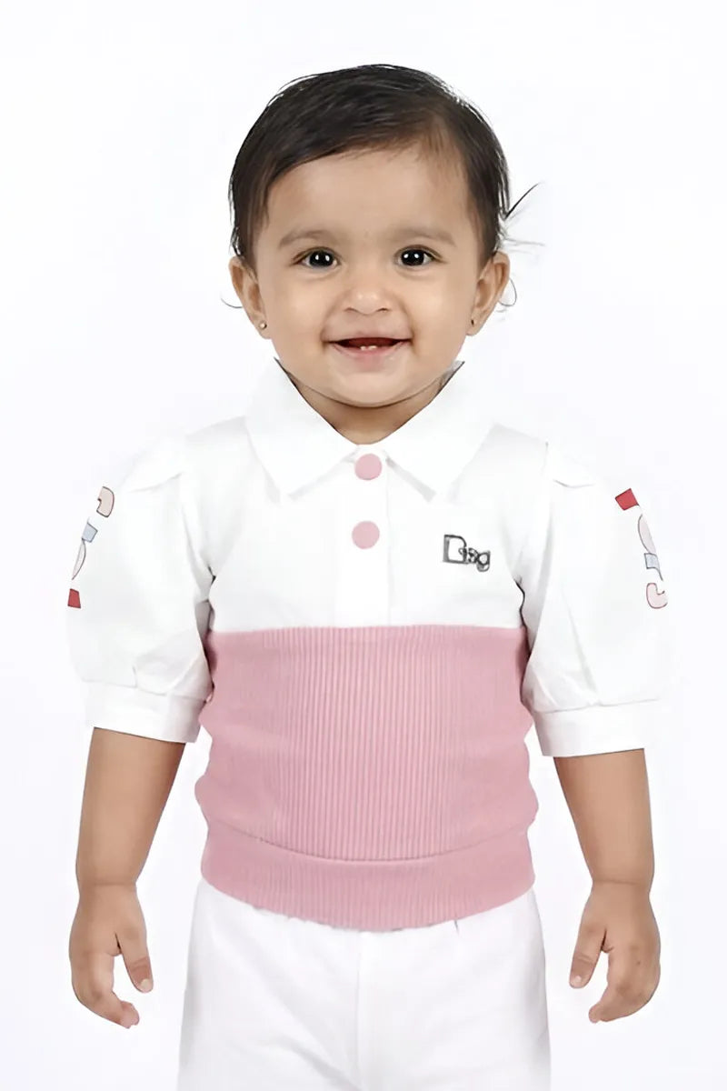 Baby Girl's Color Block Pattern Top - Dusty Pink - View 1
