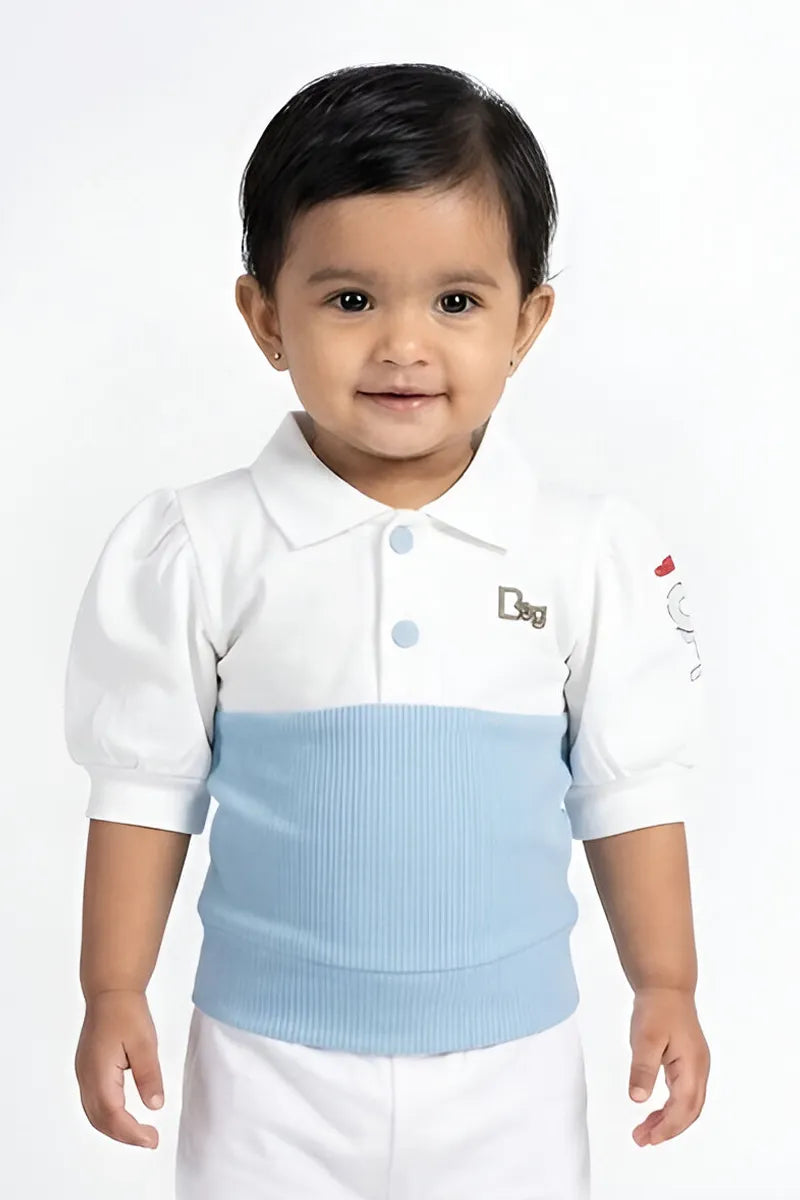 Baby Girl's Color Block Pattern Top - Light Blue - View 7