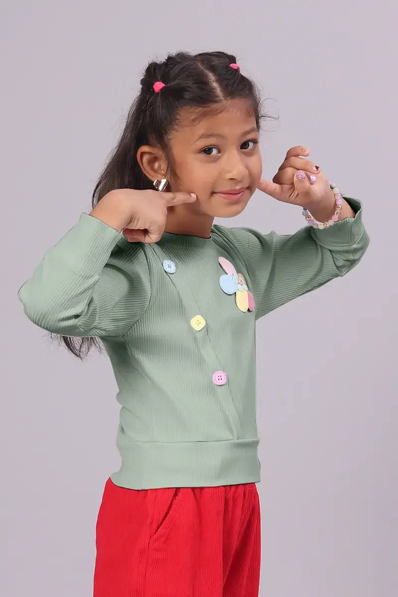 Girl's Corduroy Solid Top - Light Grey - View 8