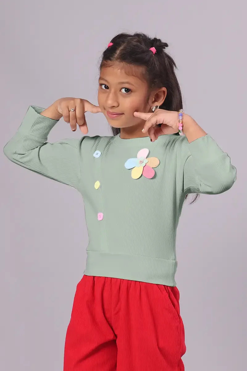 Girl's Corduroy Solid Top - Light Grey - View 9