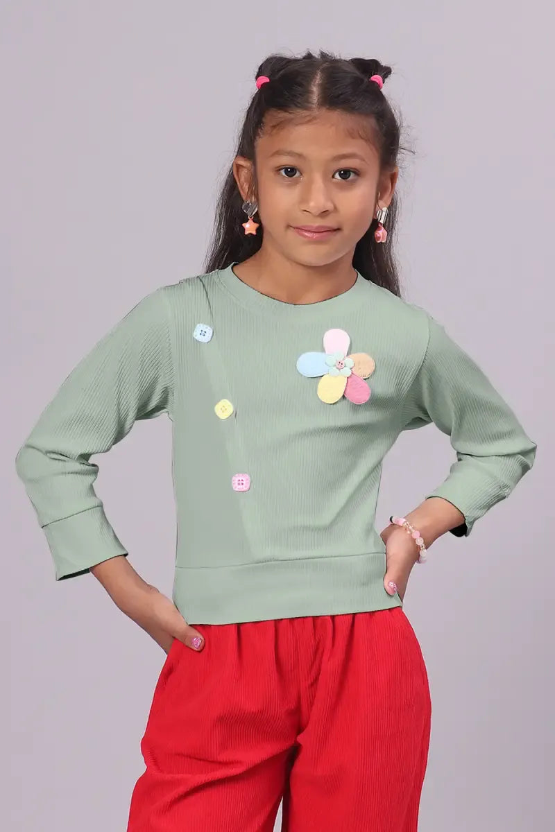 Girl's Corduroy Solid Top - Light Grey - View 12