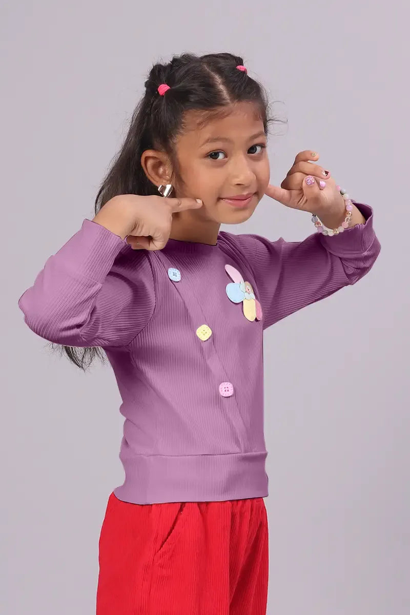 Girl's Corduroy Solid Top - Mauve - View 14