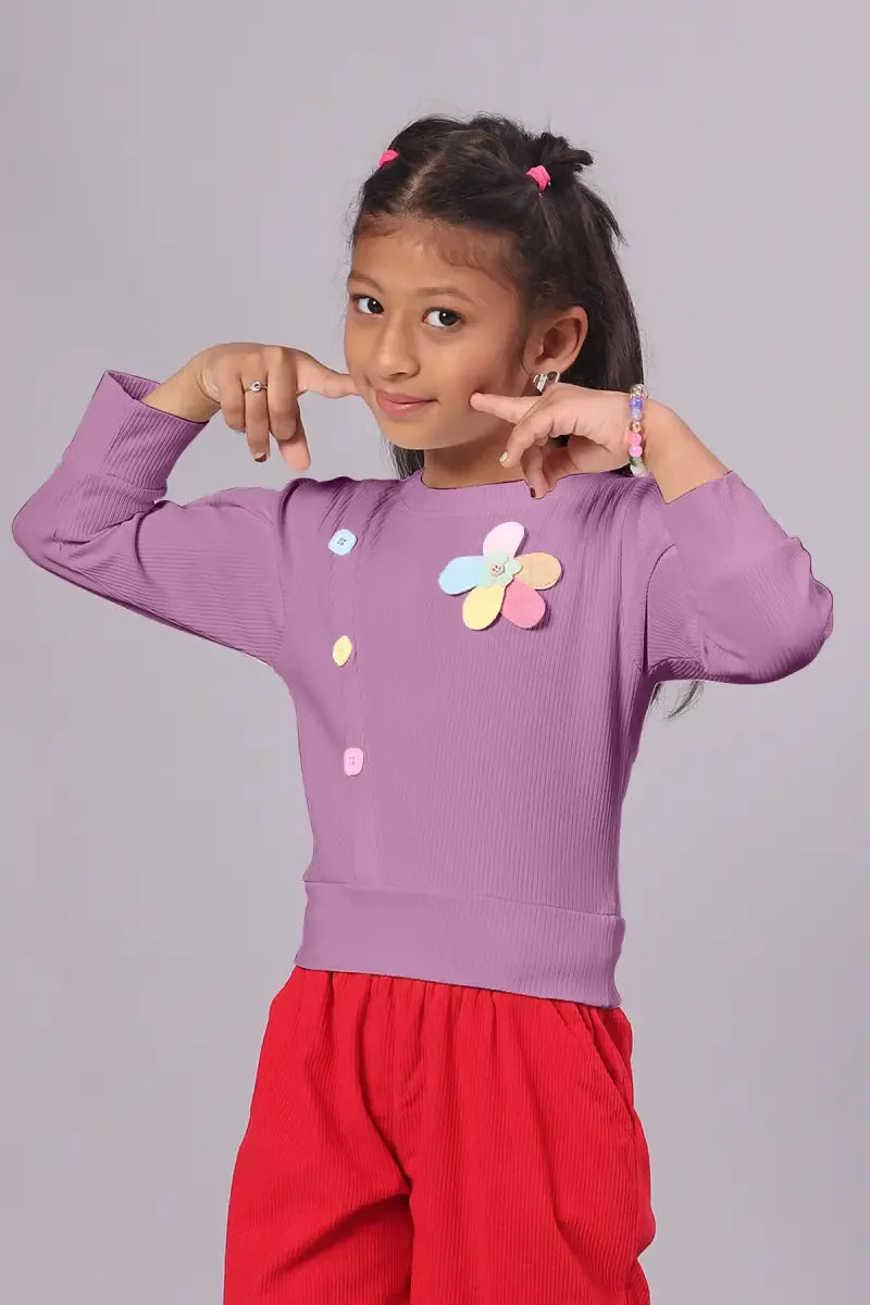 Girl's Corduroy Solid Top - Mauve - View 15