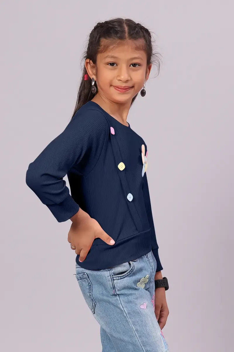 Girl's Corduroy Solid Top - Navy Blue - View 20