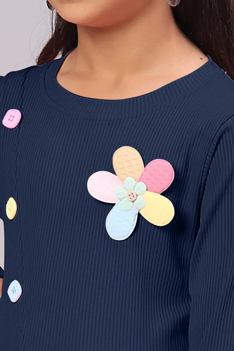Girl's Corduroy Solid Top - Navy Blue - View 23