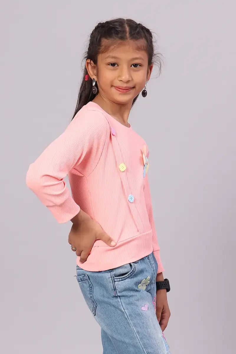 Girl's Corduroy Solid Top - Peach - View 26
