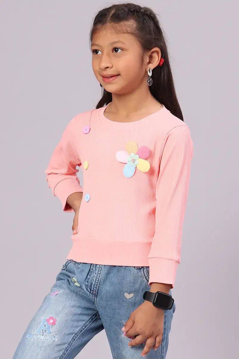 Girl's Corduroy Solid Top - Peach - View 27