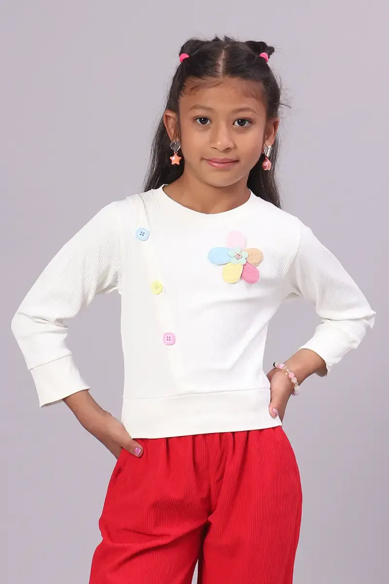 Girl's Corduroy Solid Top - White - View 36