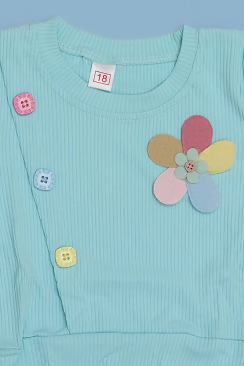 Corduroy Top for Just Born Baby Girls - Aqua - View 3