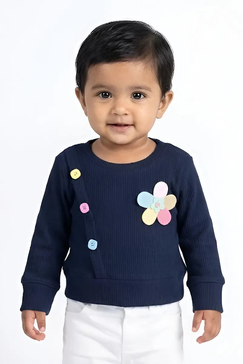 Corduroy Top for Just Born Baby Girls - Navy Blue - View 4