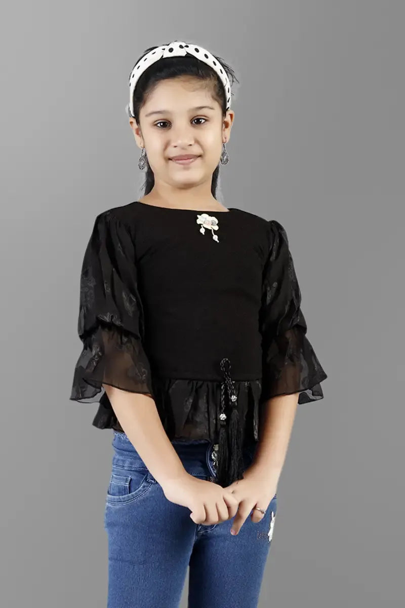 Girl's Cotton Blend Solid Tunic - Black - View 1
