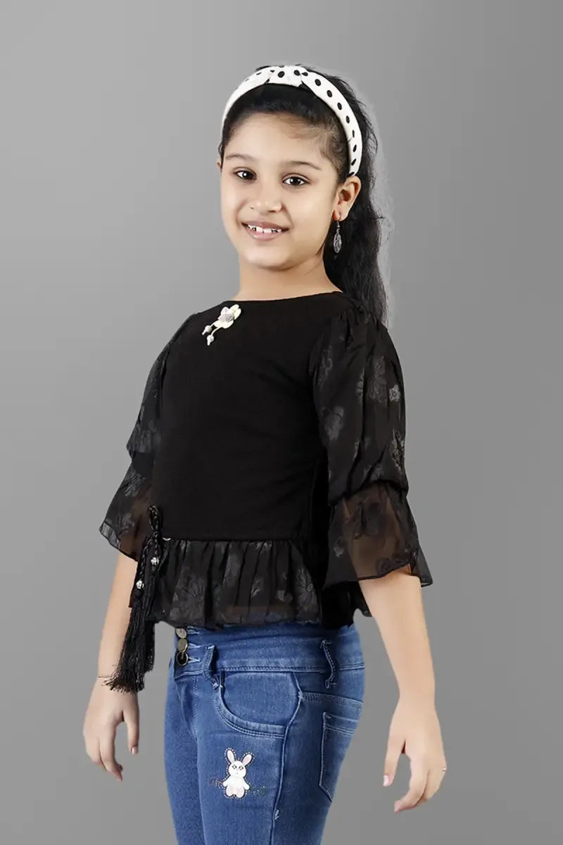 Girl's Cotton Blend Solid Tunic - Black - View 3