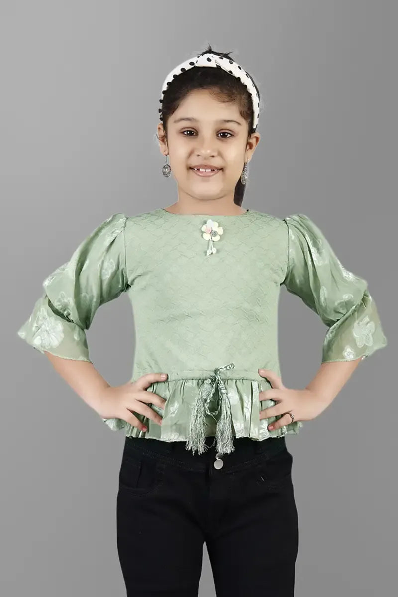 Girl's Cotton Blend Solid Tunic - Grey - View 5