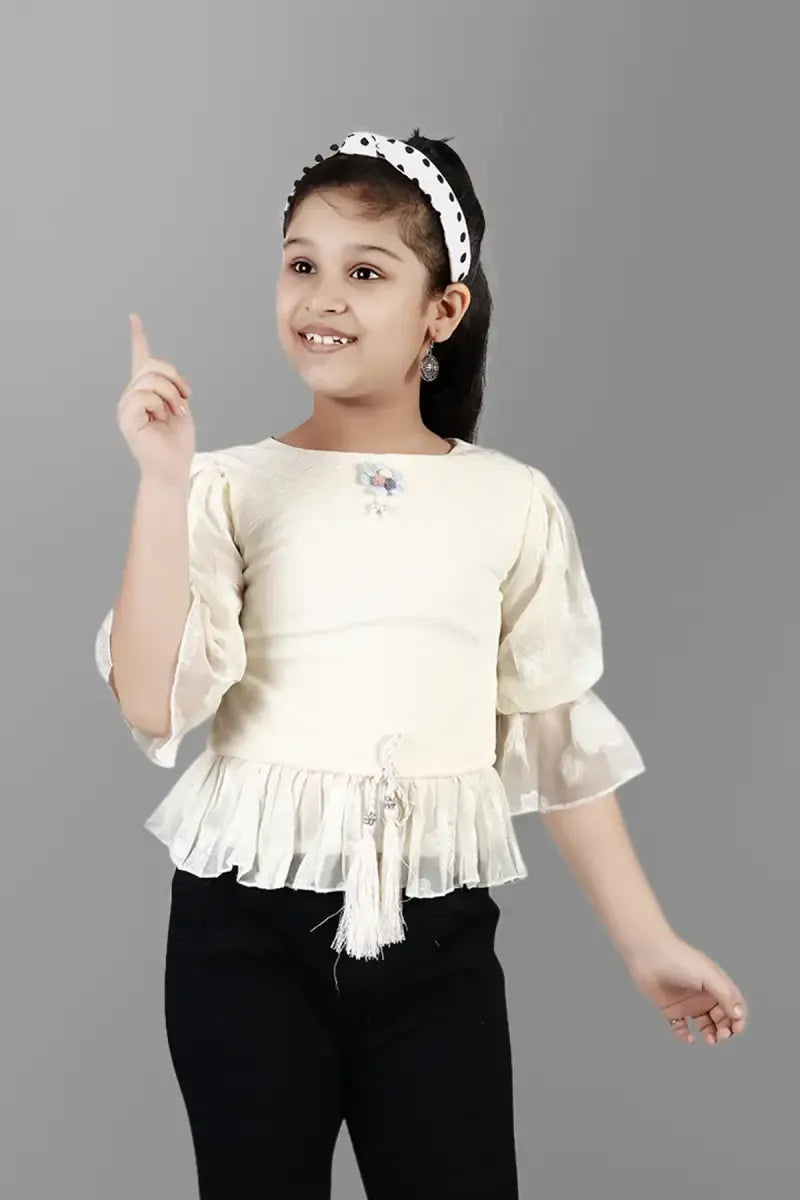 Girl's Cotton Blend Solid Tunic - Off White - View 9
