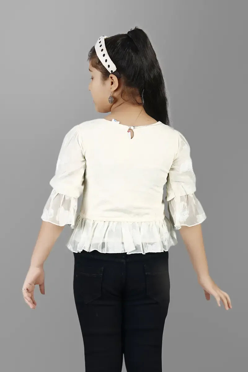 Girl's Cotton Blend Solid Tunic - Off White - View 10
