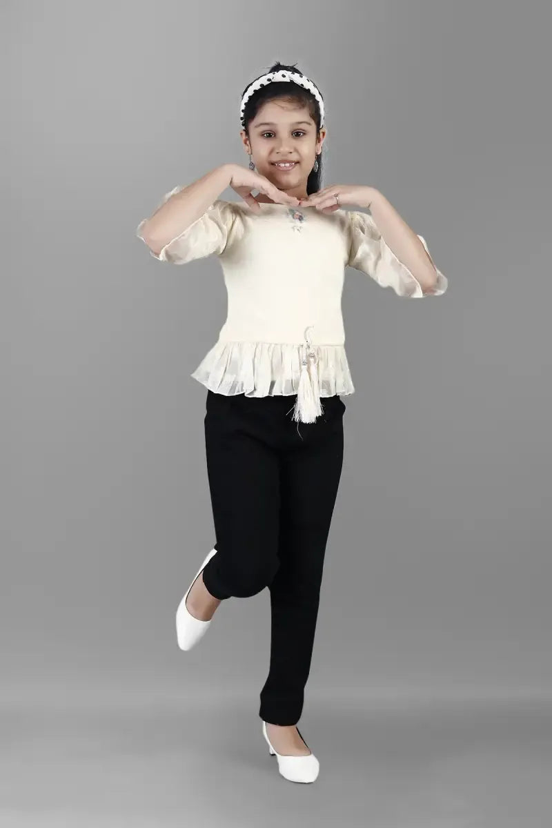 Girl's Cotton Blend Solid Tunic - Off White - View 12