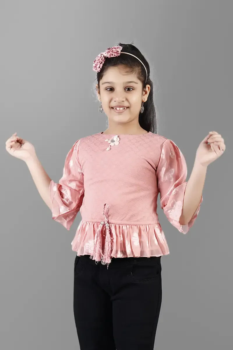 Girl's Cotton Blend Solid Tunic - Pink - View 13
