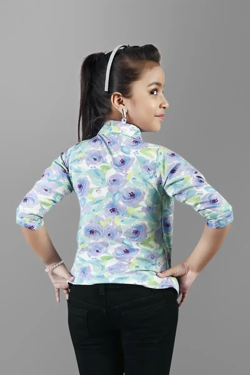 Girl's Georgette Printed Shirt Style Top - Multicolor - View 2