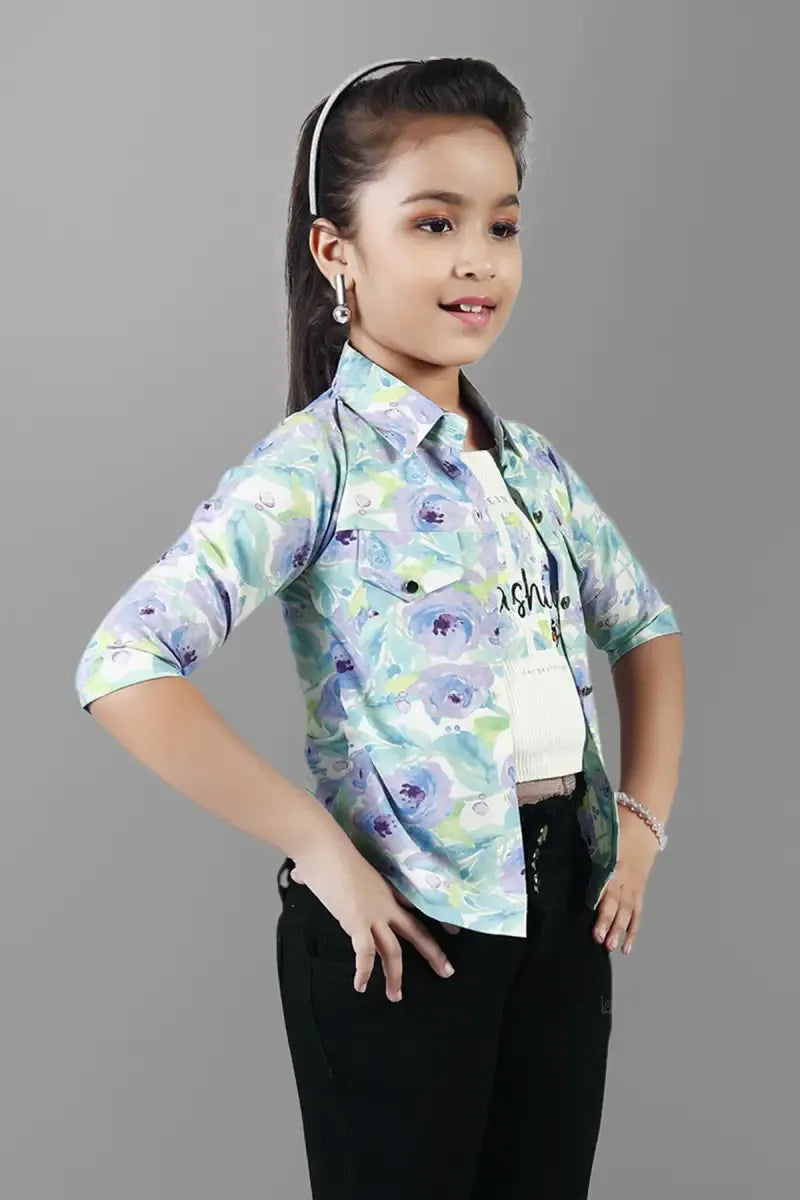 Girl's Georgette Printed Shirt Style Top - Multicolor - View 3