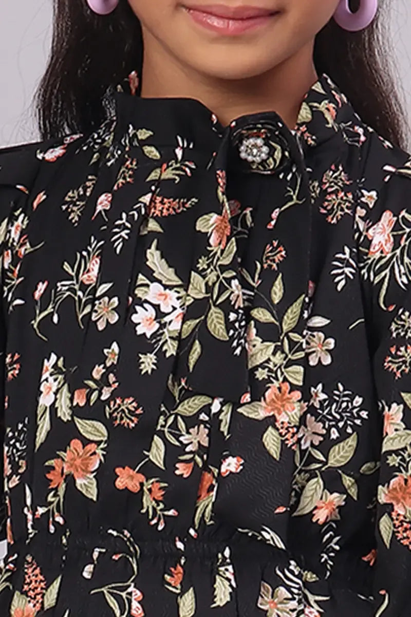 Girl's Georgette Printed Top - Black - View 4