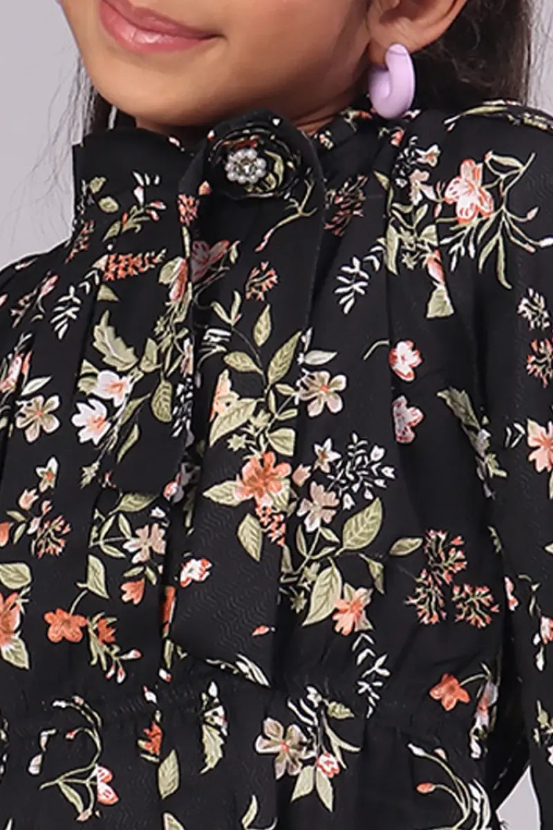 Girl's Georgette Printed Top - Black - View 5