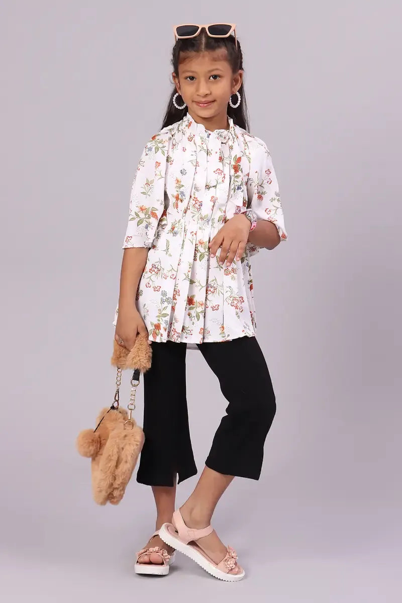 Girl's Georgette Printed Top - White - View 7