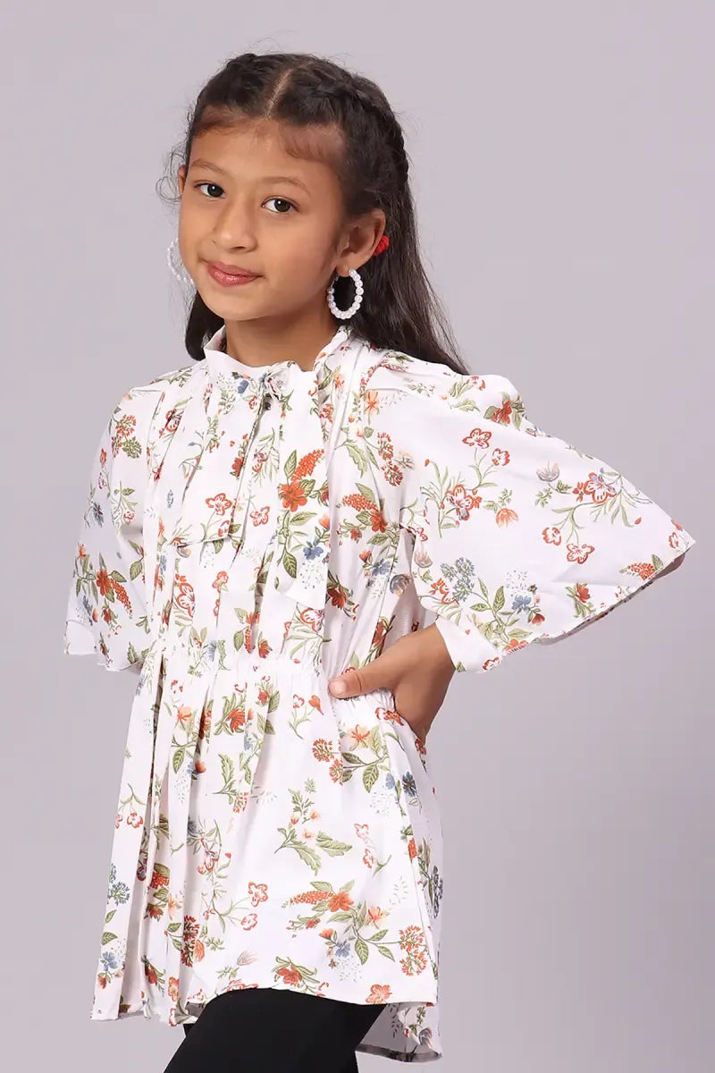 Girl's Georgette Printed Top - White - View 9