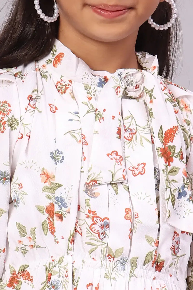 Girl's Georgette Printed Top - White - View 10