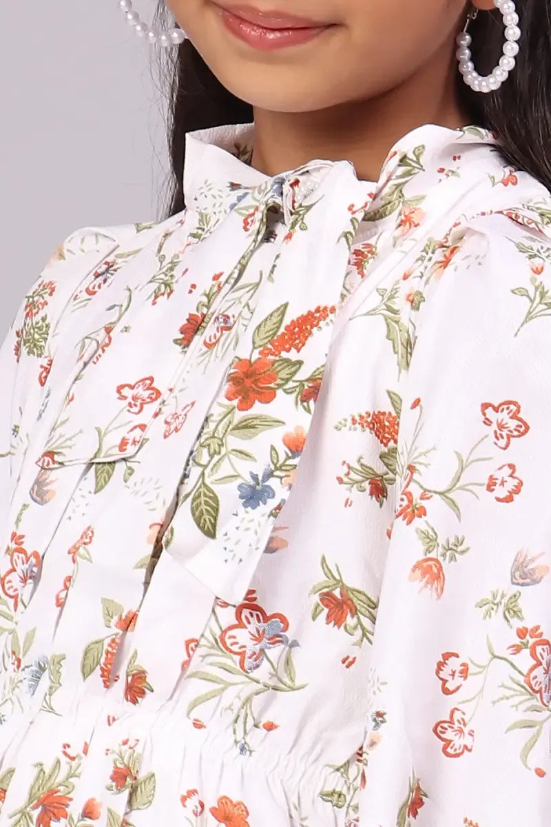 Girl's Georgette Printed Top - White - View 11