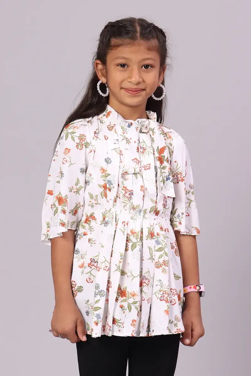 Girl's Georgette Printed Top - White - View 12