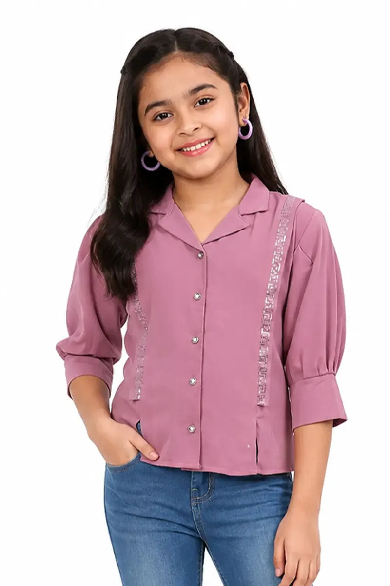 Girl's Georgette Solid Top - Mauve - View 1
