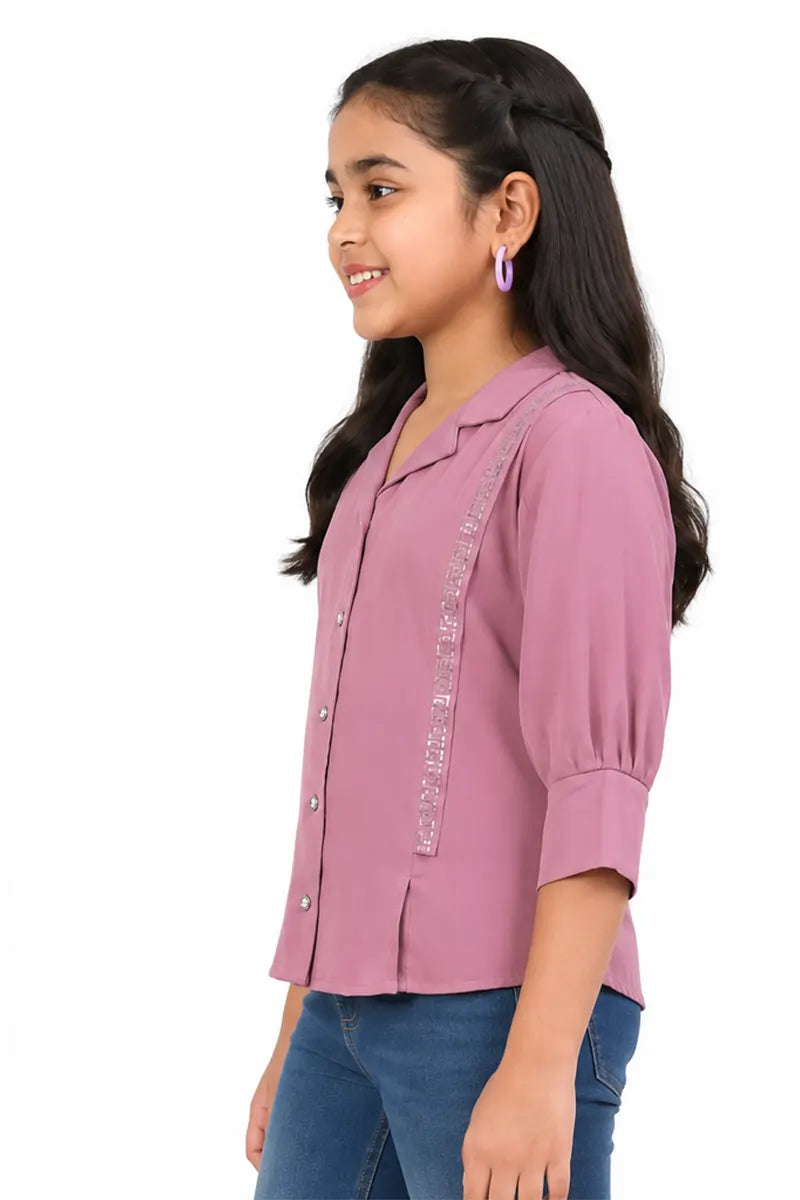 Girl's Georgette Solid Top - Mauve - View 2