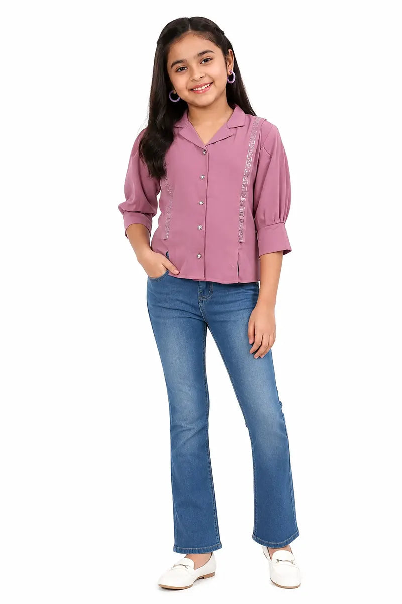 Girl's Georgette Solid Top - Mauve - View 4