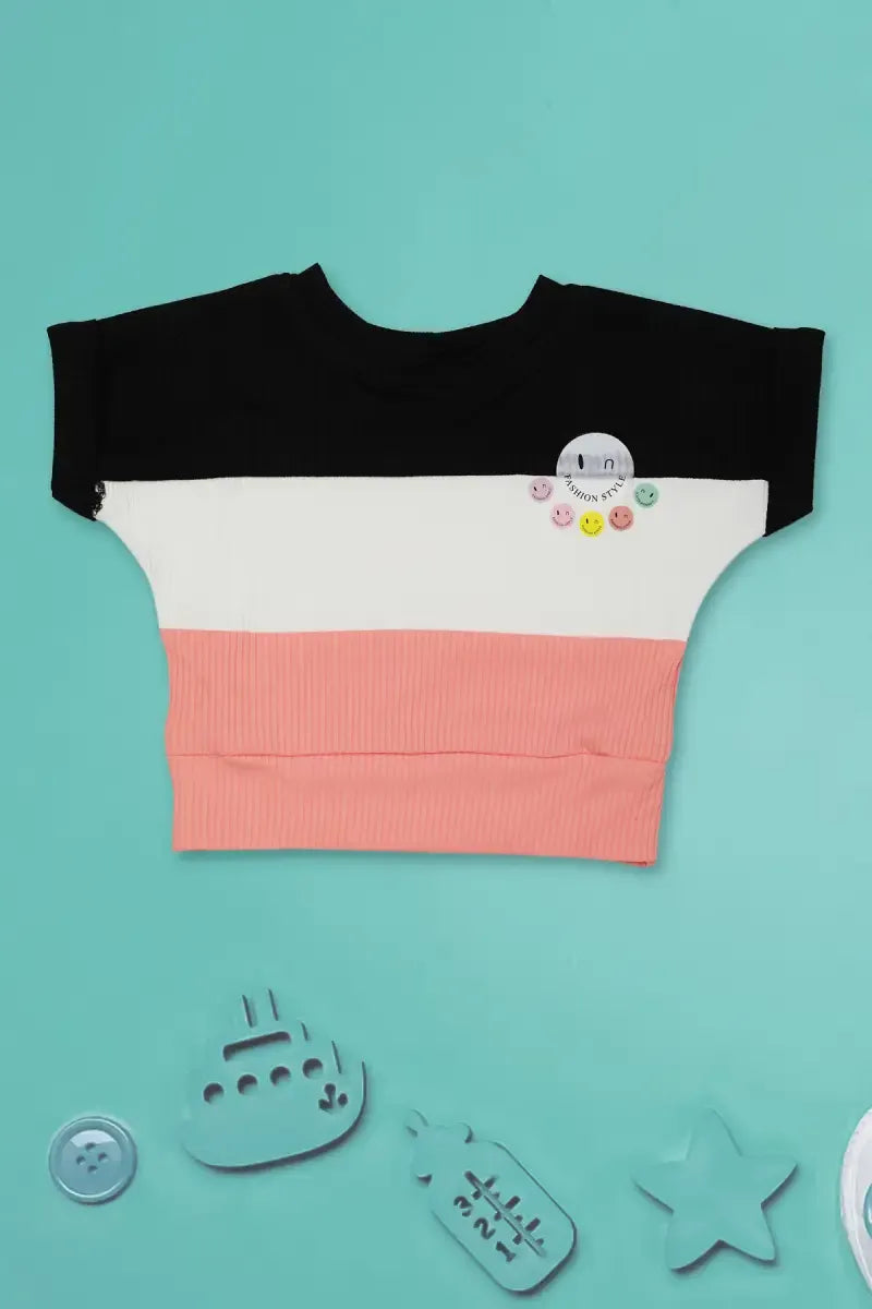 Corduroy Printed Top for Baby Girl - Black & Peach - View 1