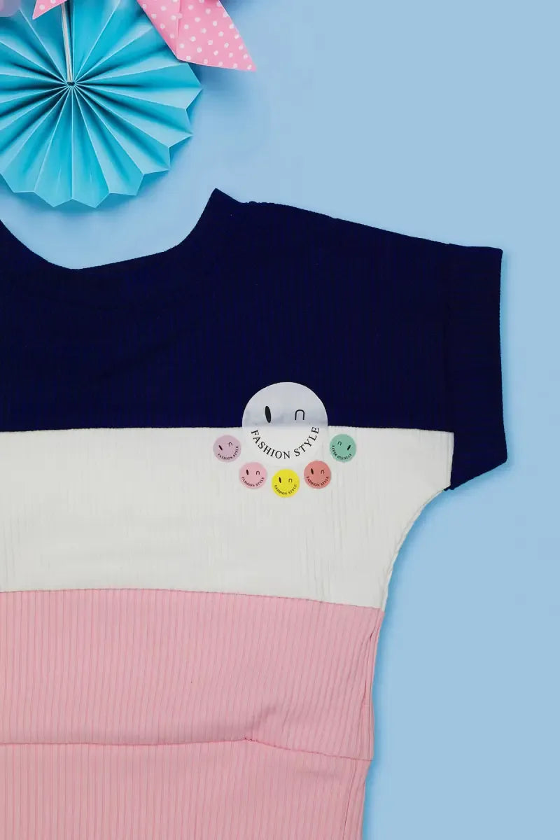 Corduroy Printed Top for Baby Girl - Navy Blue & Baby Pink - View 12