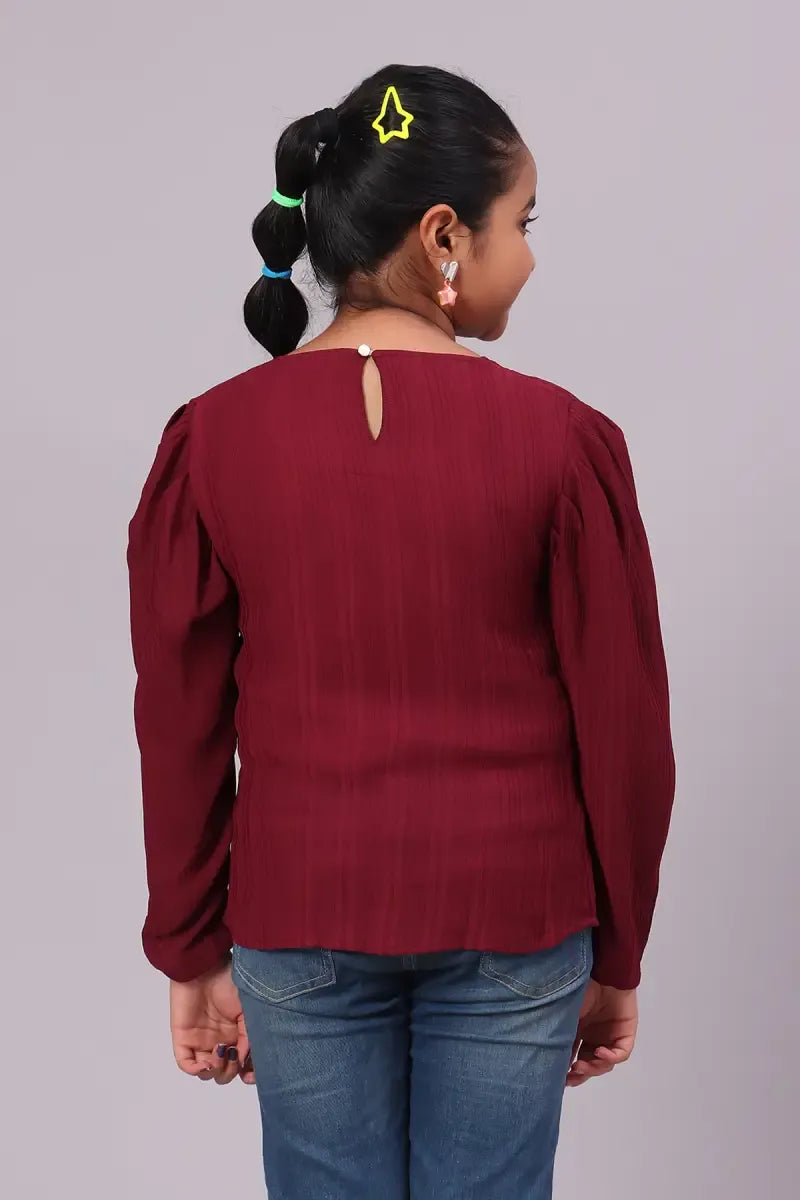 Girl's Georgette Solid Top - Burgundy - View 2