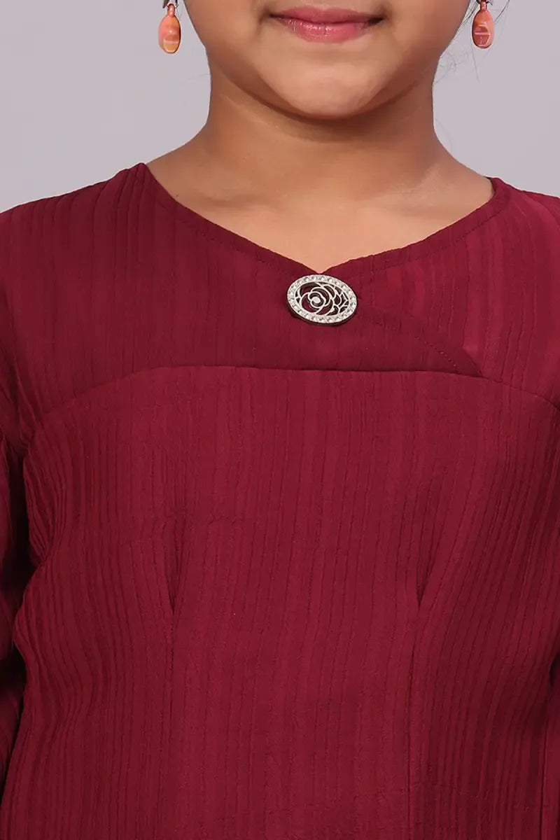 Girl's Georgette Solid Top - Burgundy - View 5