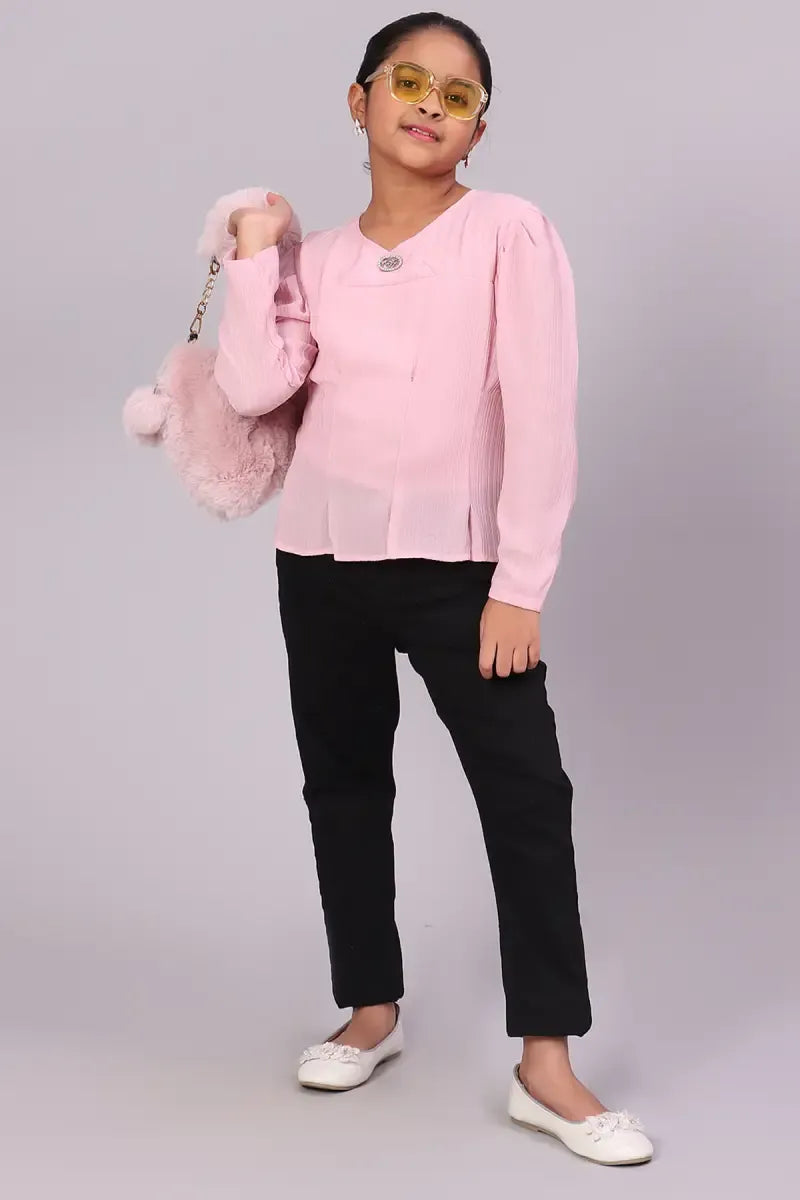 Girl's Georgette Solid Top - Pink - View 7